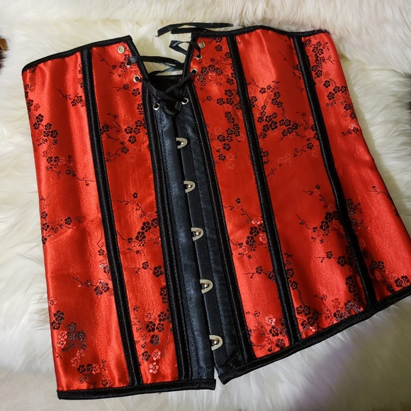 Red Brocade Corset Overbust - Picture 4 of 4